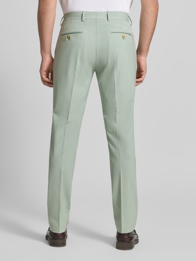 Männermodel trägt Slim Fit Anzughose mit Viskose-Anteil Modell 'LIAM' von SELECTED HOMME, Melange-Optik, Ganzkörperansicht Rückansicht.