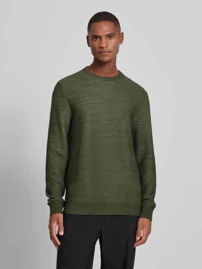 OLYMP Level Five Slim fit gebreide pullover met structuurmotief Olijfgroen - 4