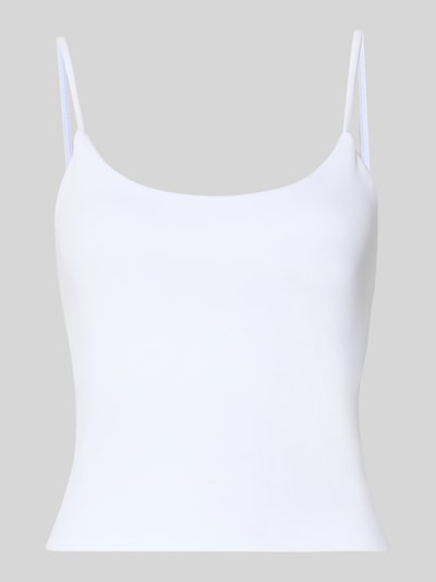 Produktfoto, Top mit Stretch-Anteil und Shaping-Effekt von aim'n, weiß, glatte Textur, Elastischer-Material-Mix, Spaghettiträger, Nahtloses Design, eng anliegende Passform, Rückenlänge bei Größe S: 28 cm.