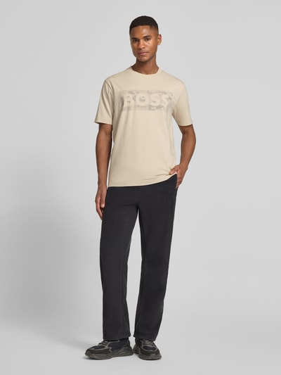 BOSS Green Regular Fit T-Shirt aus Baumwoll-Mix Modell 'TS_GLOBE LOGOPATTERN' Sand 1