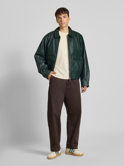 Edwin Lederjacke mit Reißverschluss Dunkelgruen 1