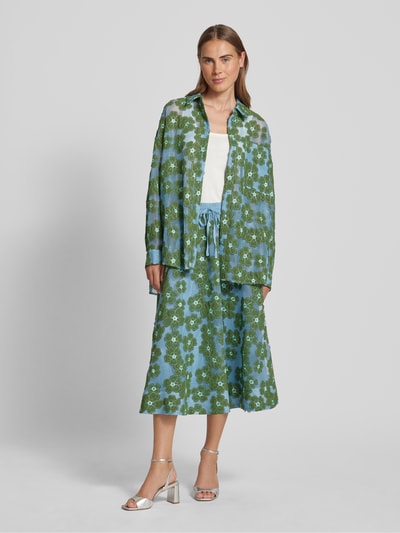 Essentiel Midirok met bloemenmotief, model 'FLOWER' Groen - 1