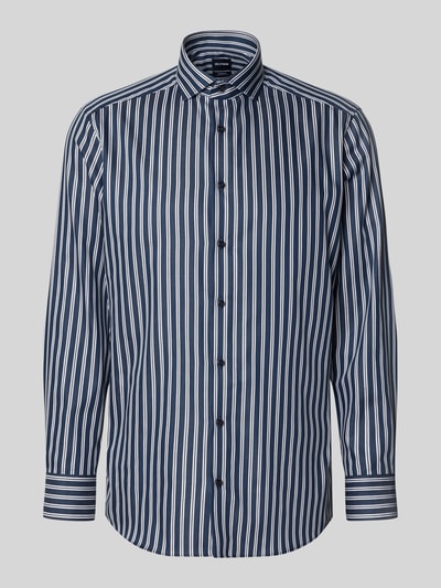 Produktfoto, Modern Fit Businesshemd aus reiner Baumwolle von OLYMP, blau-weiß gestreift, glatte Textur, Herren Businesshemd von OLYMP