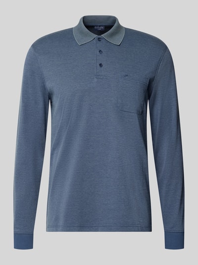 Produktfoto, Regular Fit Poloshirt mit Baumwoll-Anteil von Christian Berg Men, blau, Langarm, Polokragen, Brusttasche, glatte Textur