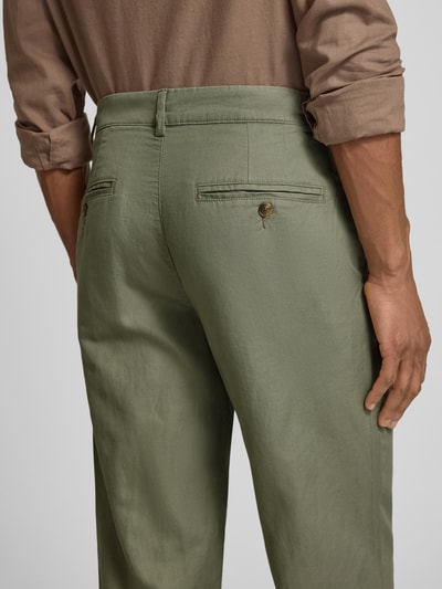 Selected Homme Spodnie lniane o kroju slim fit z mieszanki bawełny i lnu model 'MILES' Oliwkowy 3