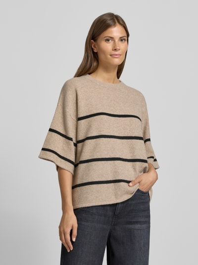 ICHI Gebreide pullover met 1/2-mouwen, model 'DASILA' Beige - 4