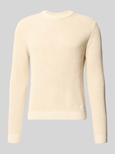 Produktfoto, cremefarbener Regular Fit Pullover aus reiner Baumwolle Modell 'DORIAN CREW' von Pepe Jeans mit grober Strickstruktur.