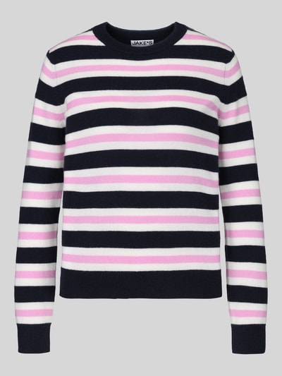 Jake*s Casual Regular Fit Pullover mit gestreiften Muster Dunkelblau 2