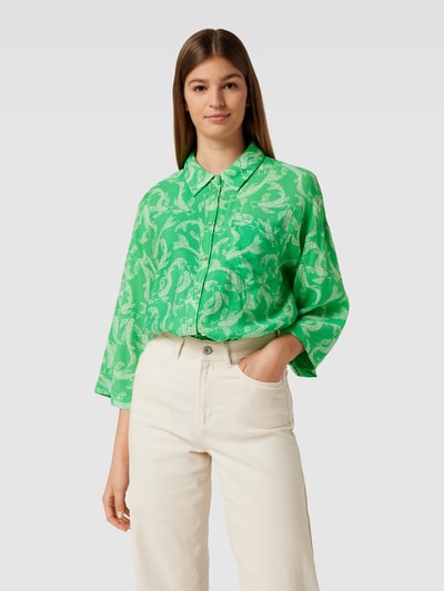 Object Overhemdblouse met all-over motief, model 'Rio' Groen - 4