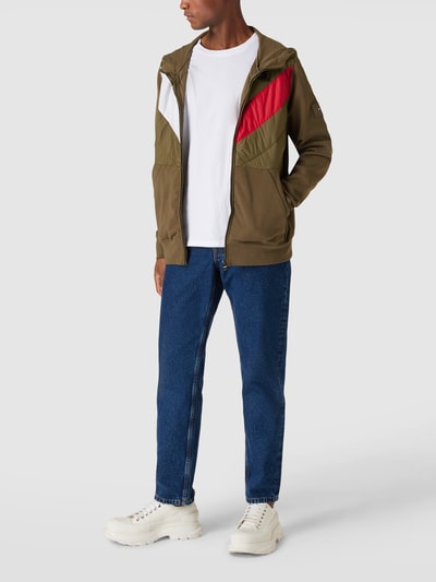 Tommy Hilfiger Sweatjack met contrasterende inzet, model 'MIX MEDIA ZIP' Olijfgroen - 1