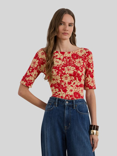 Lauren Ralph Lauren krój regular fit t-shirt z mieszanki bawełny Rdzawoczerwony melanż 4