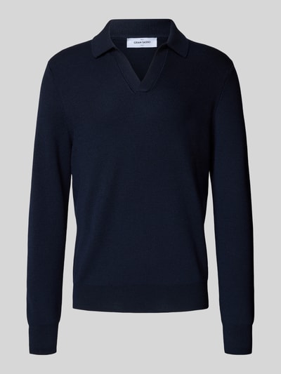 GRAN SASSO Gebreide pullover van scheerwol met platte kraag en V-hals Marineblauw - 2