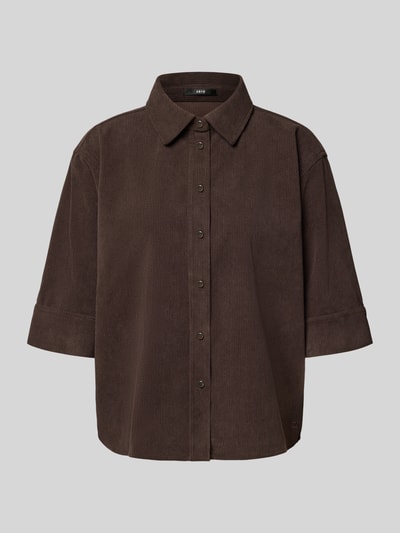 Produktfoto, Regular Fit Bluse aus Cord mit 1/2-Arm von zero in dunkelbrauner Farbe, Hemdblusenkragen, Knopfleiste und feine Cordstruktur