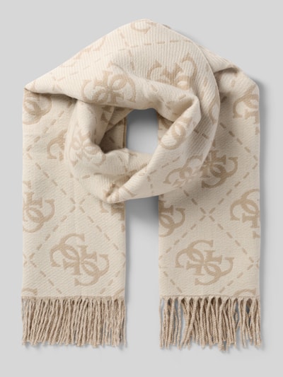 Produktfoto, Schal mit Viskose-Anteil von GUESS, beigefarbener Material-Mix, rechteckig, Fransen, Logo-Details, strukturierte Textur