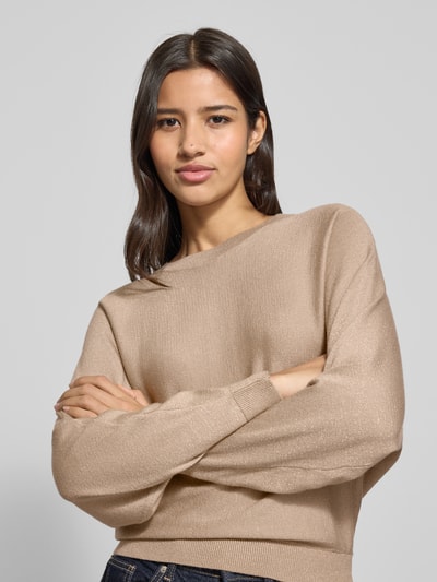 Vero Moda Sweter o kroju relaxed fit z dzianiny z mieszanki wiskozy model ‘HAPPYGLITTER’ Beżowy 3