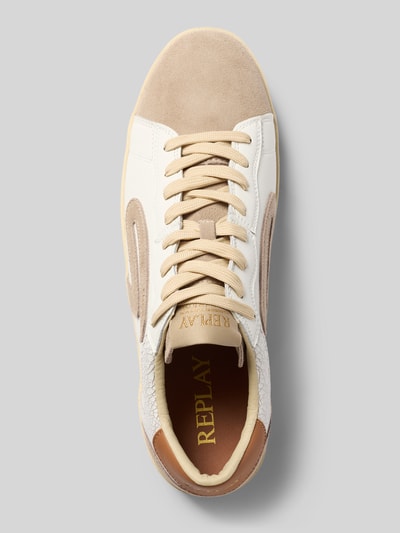 Produktfoto, Sneaker mit Logo-Detail Modell 'RAPID' von Replay in Beige und Weiß, abgerundete Form, strukturierte Sohle, Draufsicht, Herren Sneaker
