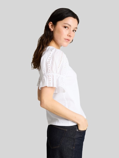 Tom Tailor Denim Loose Fit T-Shirt aus reiner Baumwolle mit Lochstickerei Weiss 3