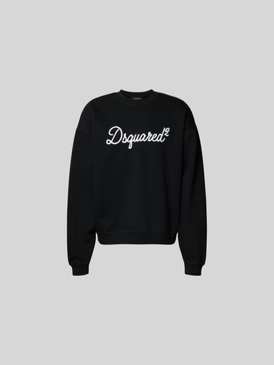 Produktfoto, Sweatshirt aus reiner Baumwolle von Dsquared2 in Schwarz mit weißem Label-Detail, elastische Abschlüsse, relaxed Fit