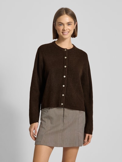 Only Loose fit gebreid jack met knoopsluiting, model 'SIMONI' Chocoladebruin - 4