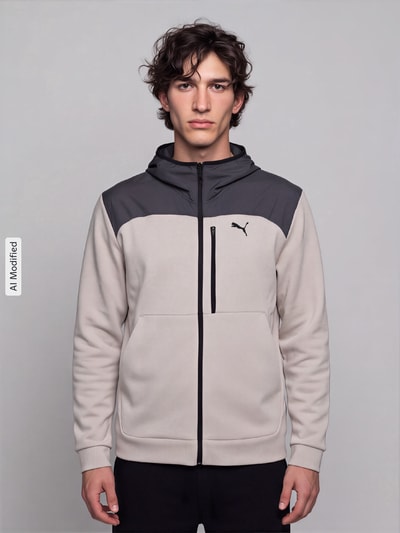 PUMA Performance Regular Fit Sweatjacke aus Baumwoll-Mix Modell 'PUMATECH' Hellgrau 4