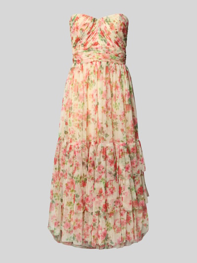 Produktfoto, Midikleid mit floralem Allover-Print von LACE & BEADS in Rosa- und Grüntönen, taillierte Passform, Rüschen, zarte Textur.