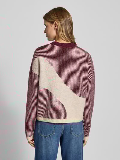 Pieces Loose fit gebreide pullover met all-over motief, model 'LINNA' Donkerrood gemêleerd - 5