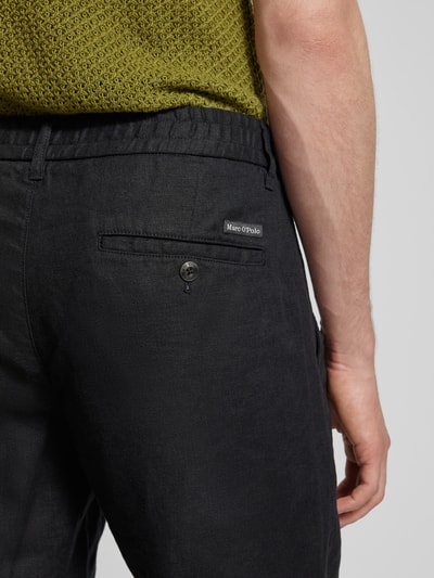 Marc O'Polo Regular fit korte linnen broek met riemlussen Zwart - 3