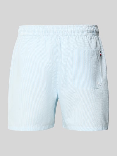 Produktfoto, Regular Fit Badehose mit Label Stitching von Tommy Hilfiger, unifarbene Optik, Tunnelzugbund, Logo Stitching, Rückansicht