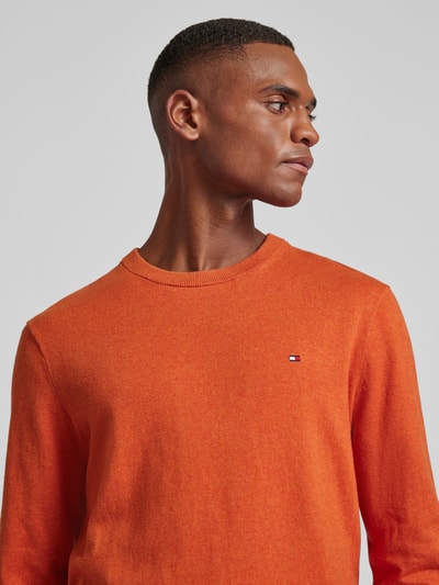 Tommy Hilfiger Strickpullover mit Logo-Stitching Modell 'PIMA' Orange 3