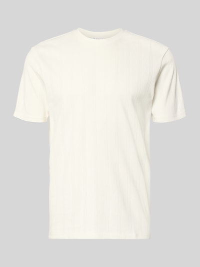 Produktfoto, Regular Fit T-Shirt mit Allover-Loch-Stitching von JAKE*S STUDIO MEN in Creme, Reine Baumwolle, Rundhalsausschnitt, Kurzärmelig