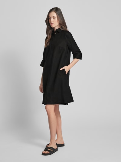 Christian Berg Woman Knielanges Hemdblusenkleid aus Leinen in unifarbenem Design Black 1