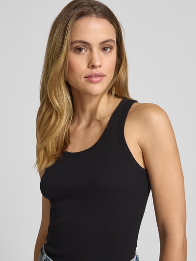 Lanius Tanktop in riblook Zwart - 3