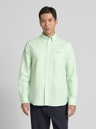 Tommy Hilfiger Regular Fit Freizeithemd aus Baumwoll-Leinen-Mix Hellgruen 4