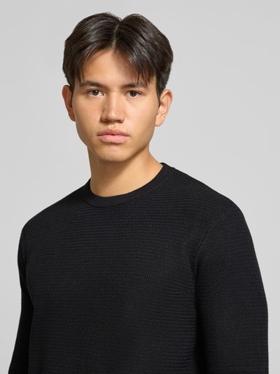 ONLY & SONS Strickpullover aus Viskose-Mix mit Jacquardstruktur und Rundhalsausschnitt Black 3