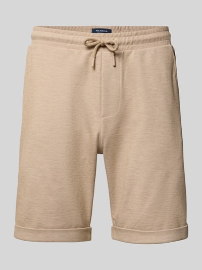 Produktfoto, Shorts mit elastischem Bund und Gesäßtasche von MCNEAL in Beige, Material-Mix mit Viskose-Anteil, sichtbare Tunnelzugdetails.