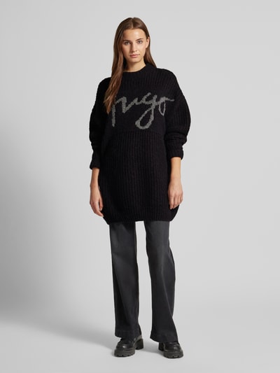 HUGO Oversized gebreide pullover met labelprint, model 'Sloguessy' Zwart - 1