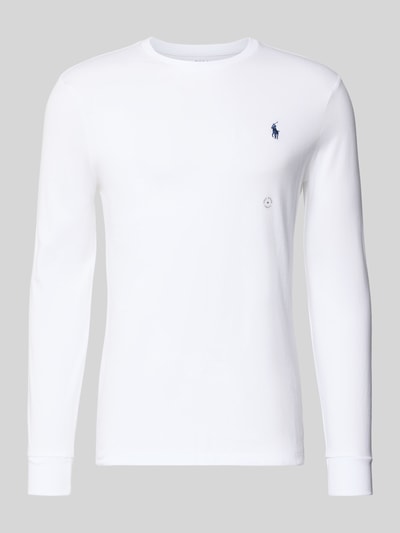 Produktfoto, Custom Slim Fit Longsleeve mit Label-Stitching von Polo Ralph Lauren, biała bawełna, krój slim fit, okrągły dekolt, długość tyłu 70 cm w rozmiarze M