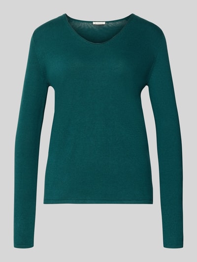 Produktfoto, Regular Fit Pullover aus Baumwoll-Viskose-Mix von Tom Tailor, kolor jednolity, V-neck, długi rękaw, ściągacze, drobny prążek