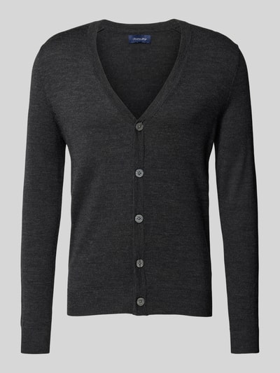 Christian Berg Men Slim fit cardigan van wolmix met V-hals Antraciet gemêleerd - 2