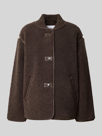 Produktfoto, Jacke aus Viskose-Mix mit Stehkragen und Knopfleiste von COMMA, mieszanka wiskozy z bawełną, krój relaxed fit, Futerko, stójka, listwa guzikowa, wpuszczane kieszenie, długość tyłu w rozmiarze S: 61 cm, szerokość ramion w rozmiarze S: 45 cm, szerokość klatki piersiowej w rozmiarze S: 56 cm, długość rękawów w rozmiarze S: 57 cm