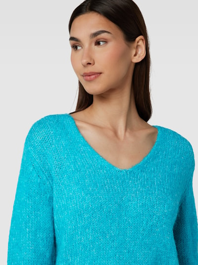 Kaffe Gebreide pullover met V-hals, model 'Alioma' Turquoise gemêleerd - 3