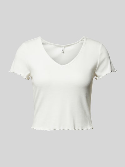 Only T-shirt krótki z falistym dołem model ‘KIKA’ Złamany biały 2