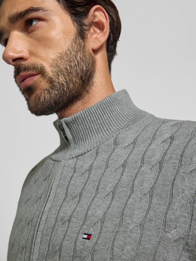 Tommy Hilfiger Regular fit gebreid jack van puur katoen Lichtgrijs - 3