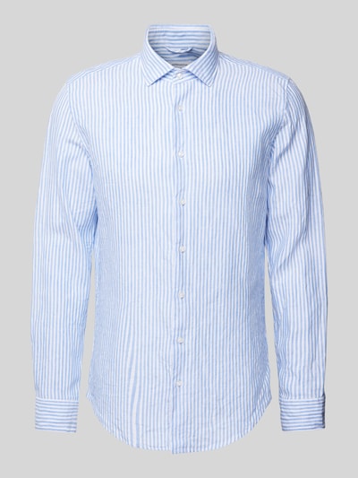 SEIDENSTICKER Koszula biznesowa o kroju slim fit z lnu ze wzorem w paski Błękitny 2