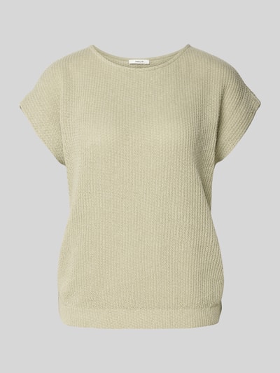 Produktfoto, Relaxed Fit T-Shirt in Strick-Optik Modell 'Sofrano' von OPUS, Damen T-Shirt aus Baumwoll-Mix, helles Grün, feine Struktur, Rundhalsausschnitt, elastischer Bund, Rückenlänge 56 cm bei Größe 36.
