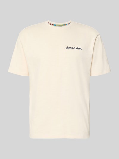 Produktfoto, T-Shirt mit Label-Stitching von Scotch & Soda, Herren T-Shirt aus reiner Baumwolle, Regular-Fit, Rundhalsausschnitt, cremefarben