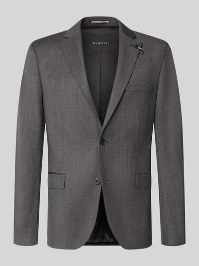 Produktfoto, Regular Fit Sakko aus Schurwoll-Mix von bugatti in Grau mit Reverskragen und Taschen, elastischer Stoff, glatte Textur
