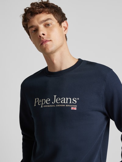 Pepe Jeans Sweatshirt met labelprint, model 'SEAN' Marineblauw - 3