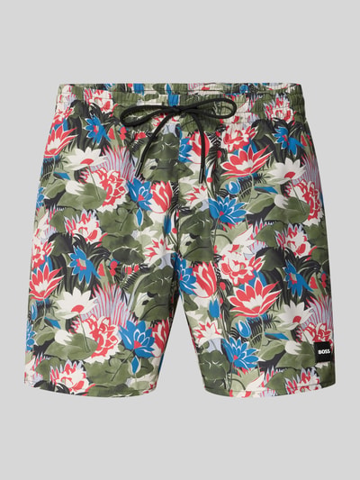 BOSS Regular Fit Badeshorts mit Allover-Muster Modell 'PIRANHA' Gruen 1