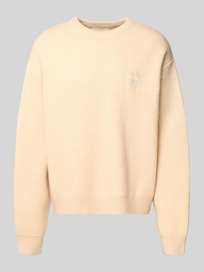 Produktfoto, Strickpullover mit gerippten Abschlüssen von ANOTHER COTTON LAB in Beige, Material-Mix, Lockerer-Schnitt, Label-Stitching, Rundhalsausschnitt